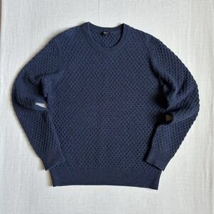 Rails Carrick Waffle Knit Camel Wool Blend Crew Neck Sweater Men Small Navy Blue